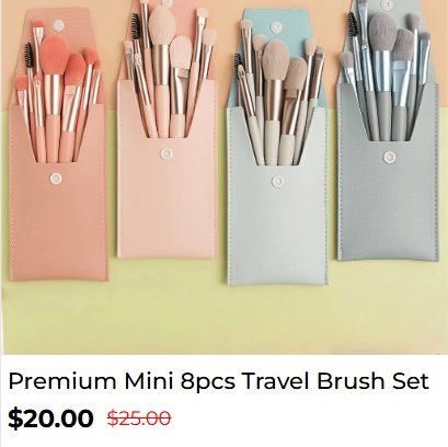 Premium Mini 8pcs Travel Brush Set